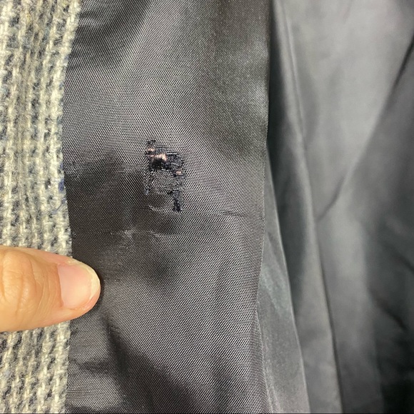 Vintage union made black white micro houndstooth unisex long pea coat - Picture 9 of 10